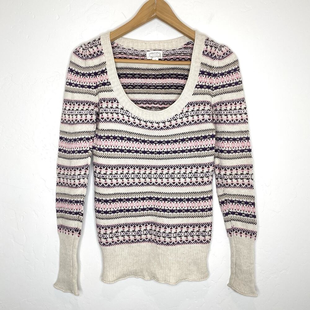 Kaisely Cream Sweater with Pink and Navy Fair Isle Stripes